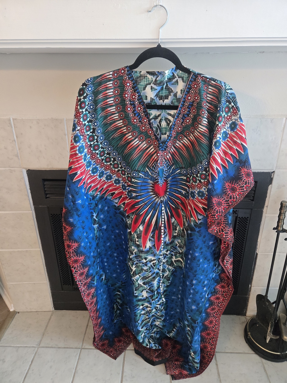 Vibrant Blue Red Patterned Kaftan